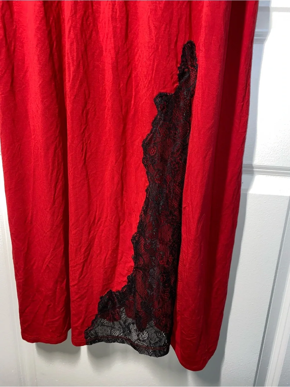 Soma Red Nightgown with Black Lace Trim - Picture 4 of 7